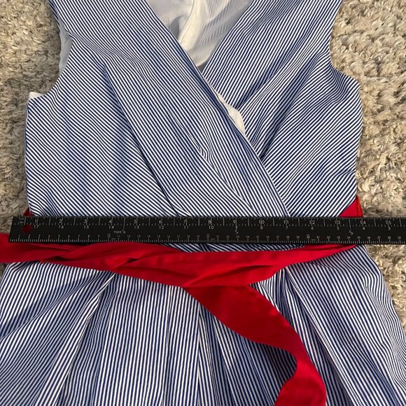 Chetta B Nautical Pinstripe Fit & Flare Dress Red Sash Size 6 - Picture 7 of 10